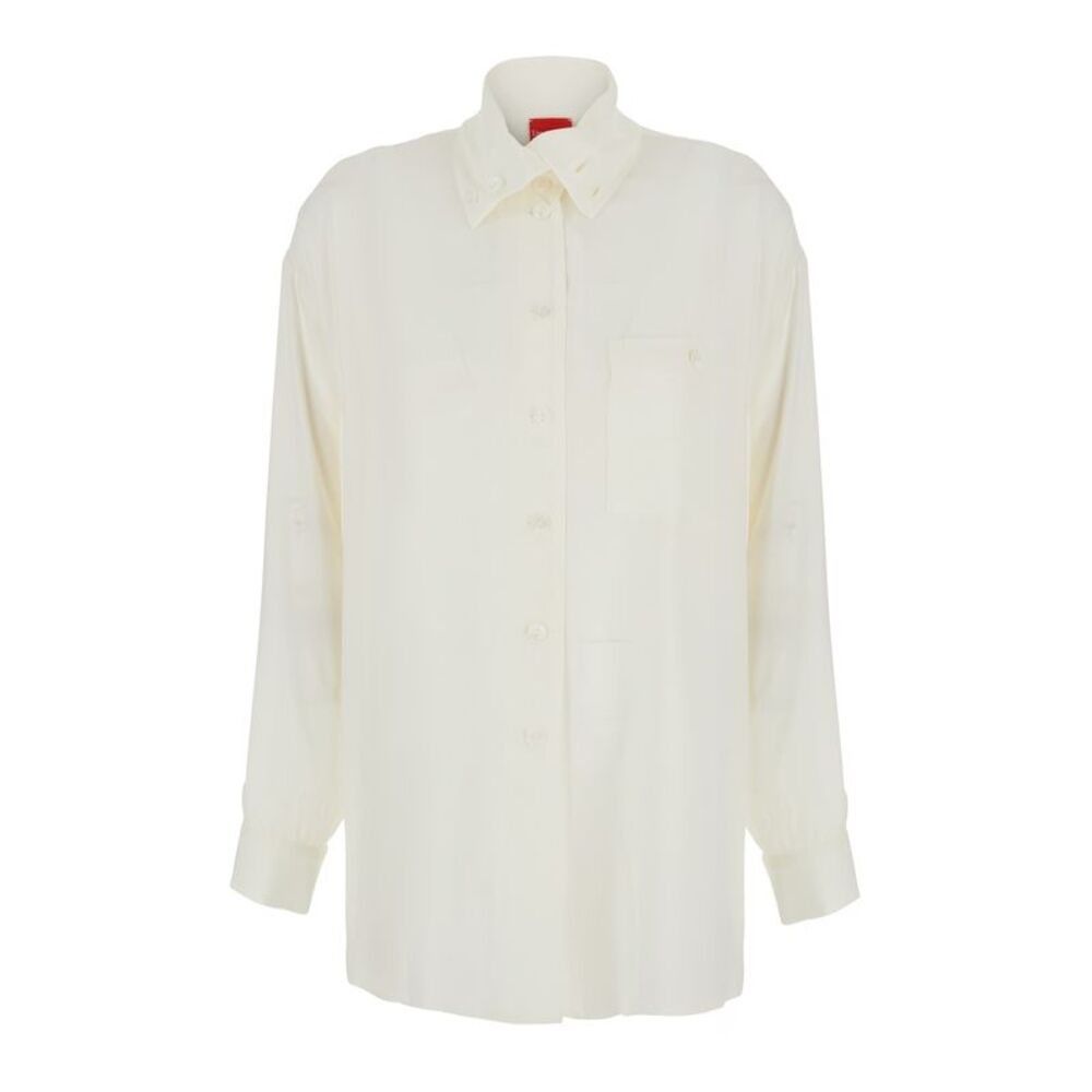 Merci Women Beige Shirt With Collar And Long Sleeves In Cotton, Unisex